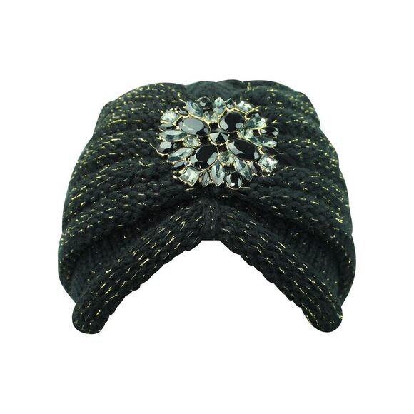 Knit Turban With Beaded Broach - Picture 2 of 8